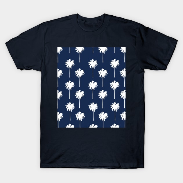 Tropical Palm Tree Dark Blue T-Shirt by OneThreeSix